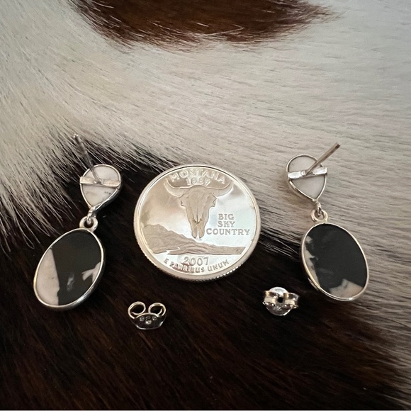 ❤️ White Buffalo 2 Stone Dangle 925 Bohemian Southwestern Earrings 1.13”L - Picture 6 of 13